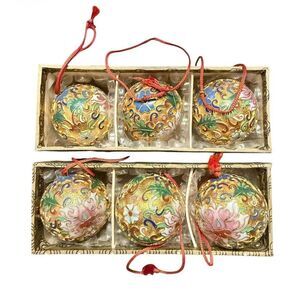 Lillian Vernon Cloisonné Ball Ornaments Two Sets of 3.  Original Boxes Vintage